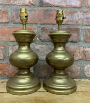 Pair of vintage heavy brass table lamps, H 30cm