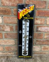 Nosegay tobacco black and yellow enamel advertising sign with thermometer, H 61cm