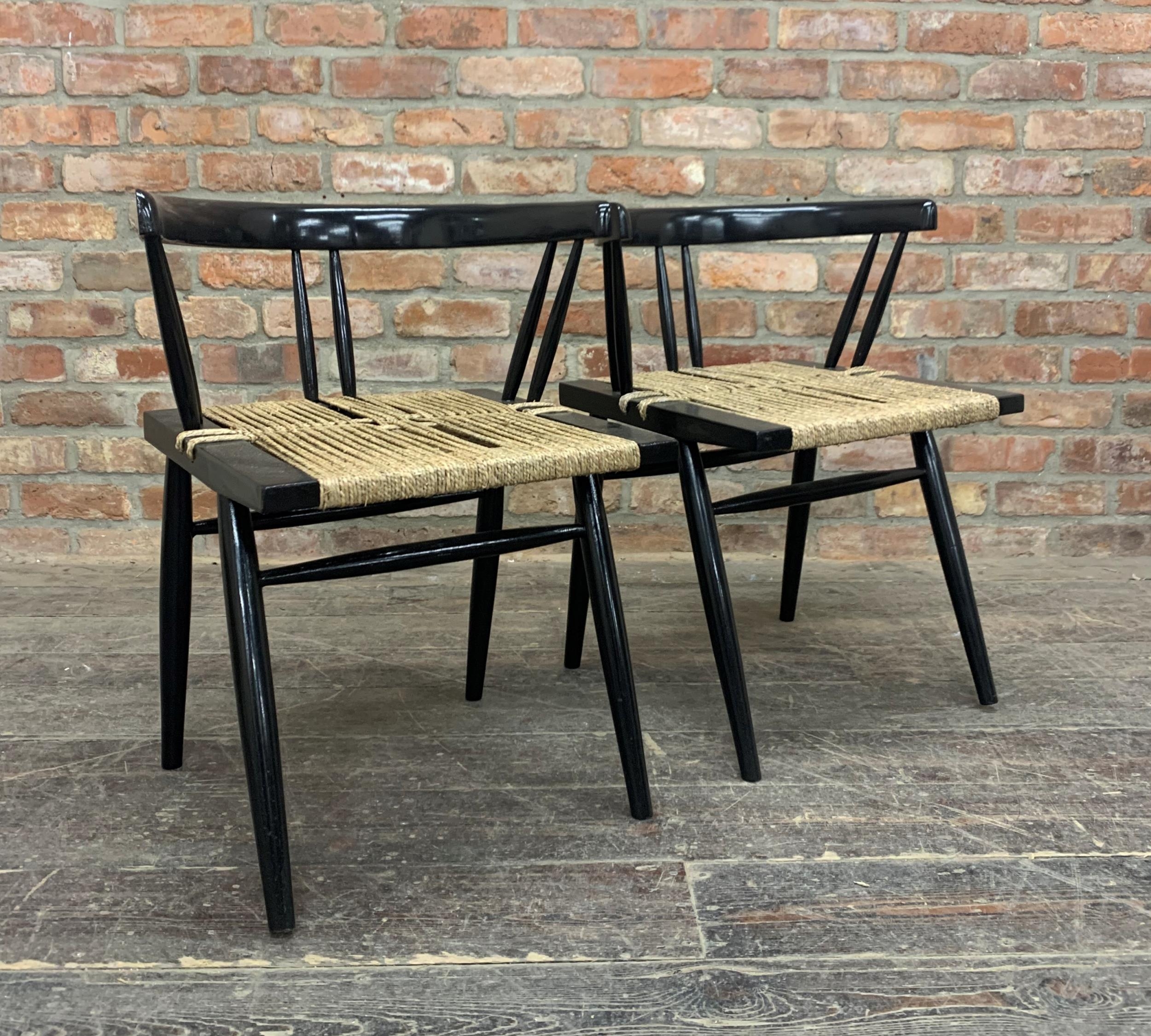 George Nakashima (1905-1990, American), "Ahmedabad" pair of chairs ebonised frames with woven
