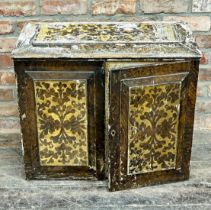 Rare and important early American table top specimen chest with hand painted sea weed decoration,