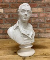 white plaster bust of Robert Burns on turned socle base, H 40cm