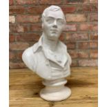 white plaster bust of Robert Burns on turned socle base, H 40cm