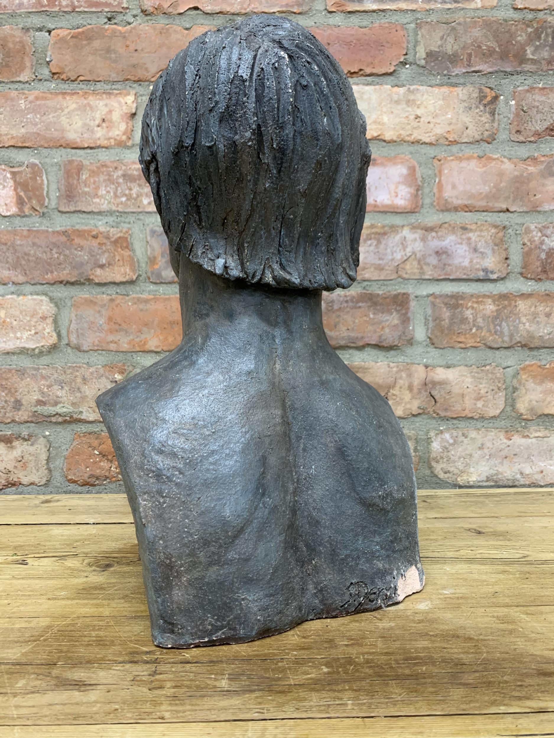 Heavy plaster bust of gentleman, signed 'S.Derri' to reverse, H 46cm - Image 3 of 4