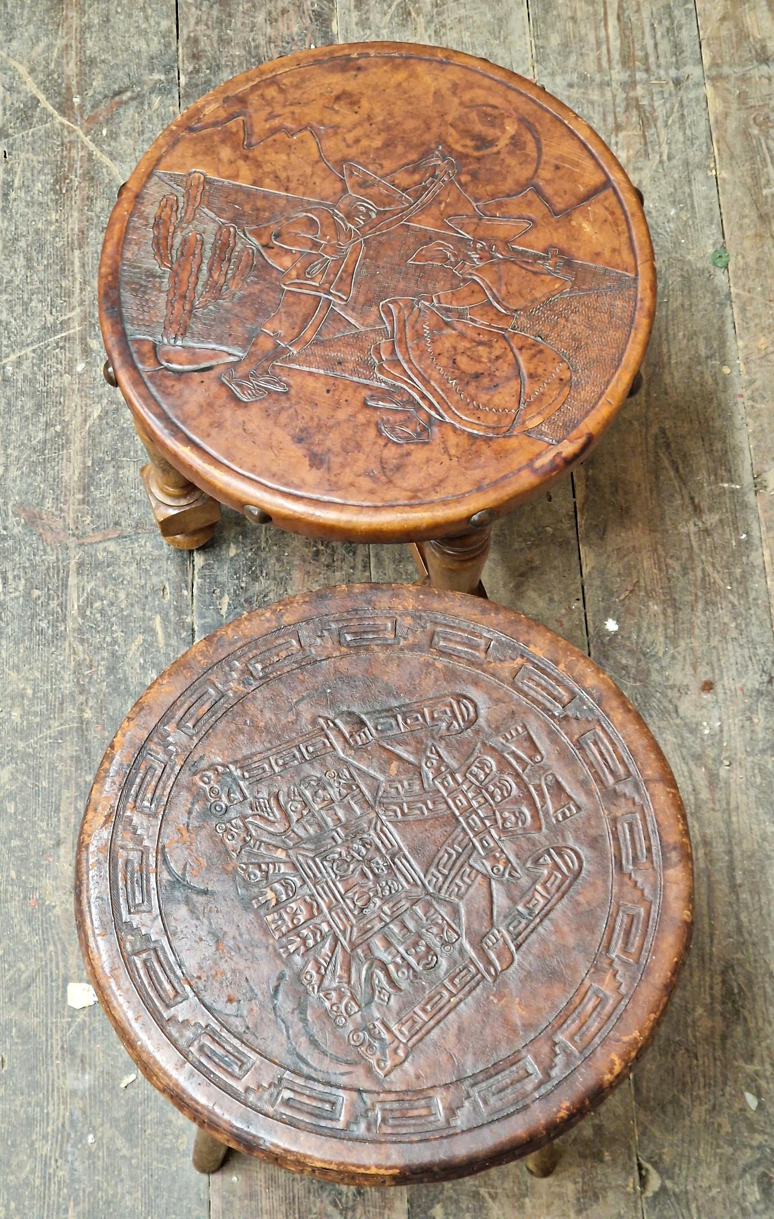 Two leather topped wooden stools (2) - Image 2 of 2