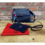 Carolina Herrera - large leather shoulder bag in navy and blue with contrasting silk scarf and