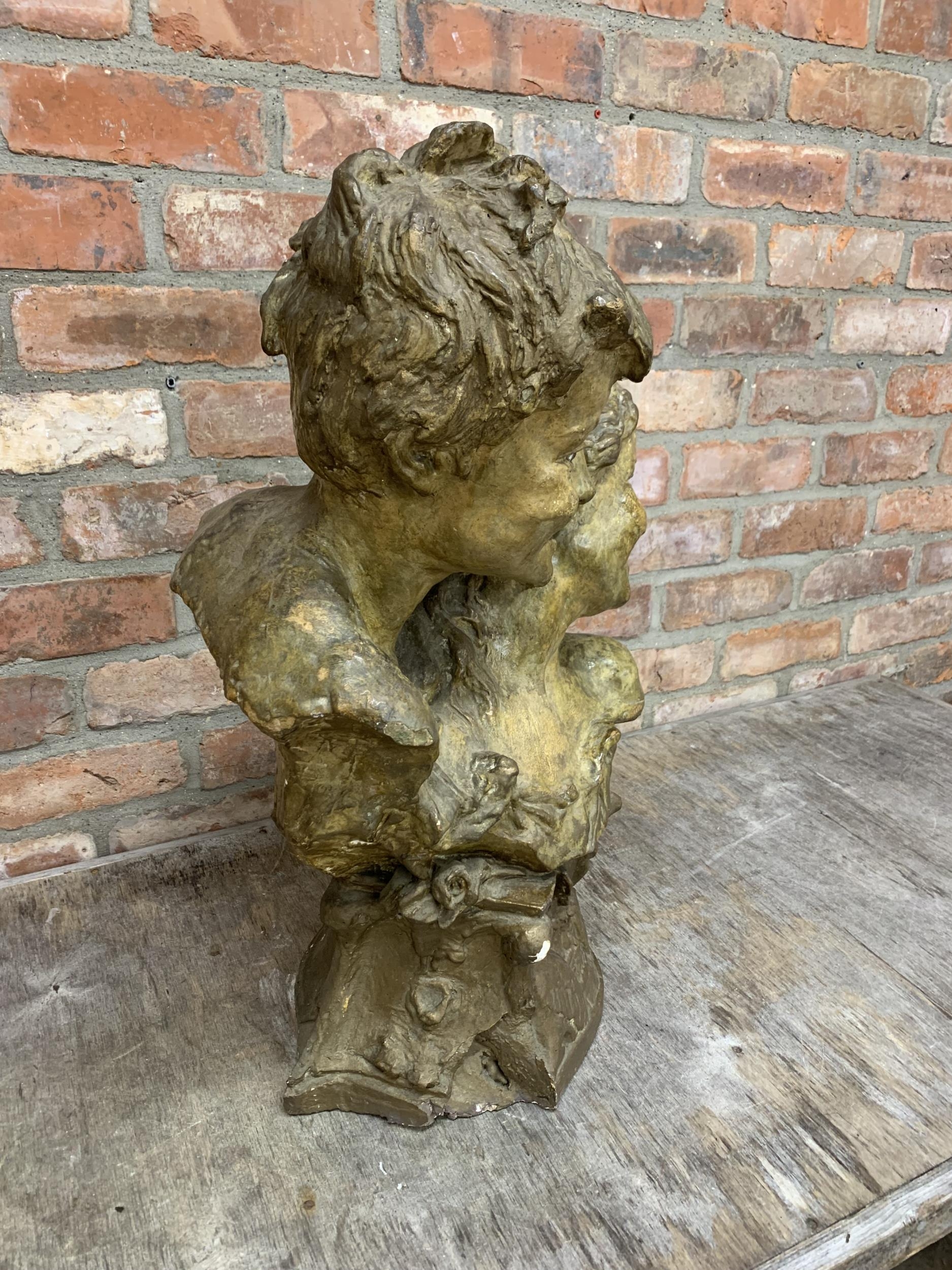 Large late 19th century continental plaster bust modelled as children, unsigned, in the manner of - Image 3 of 4