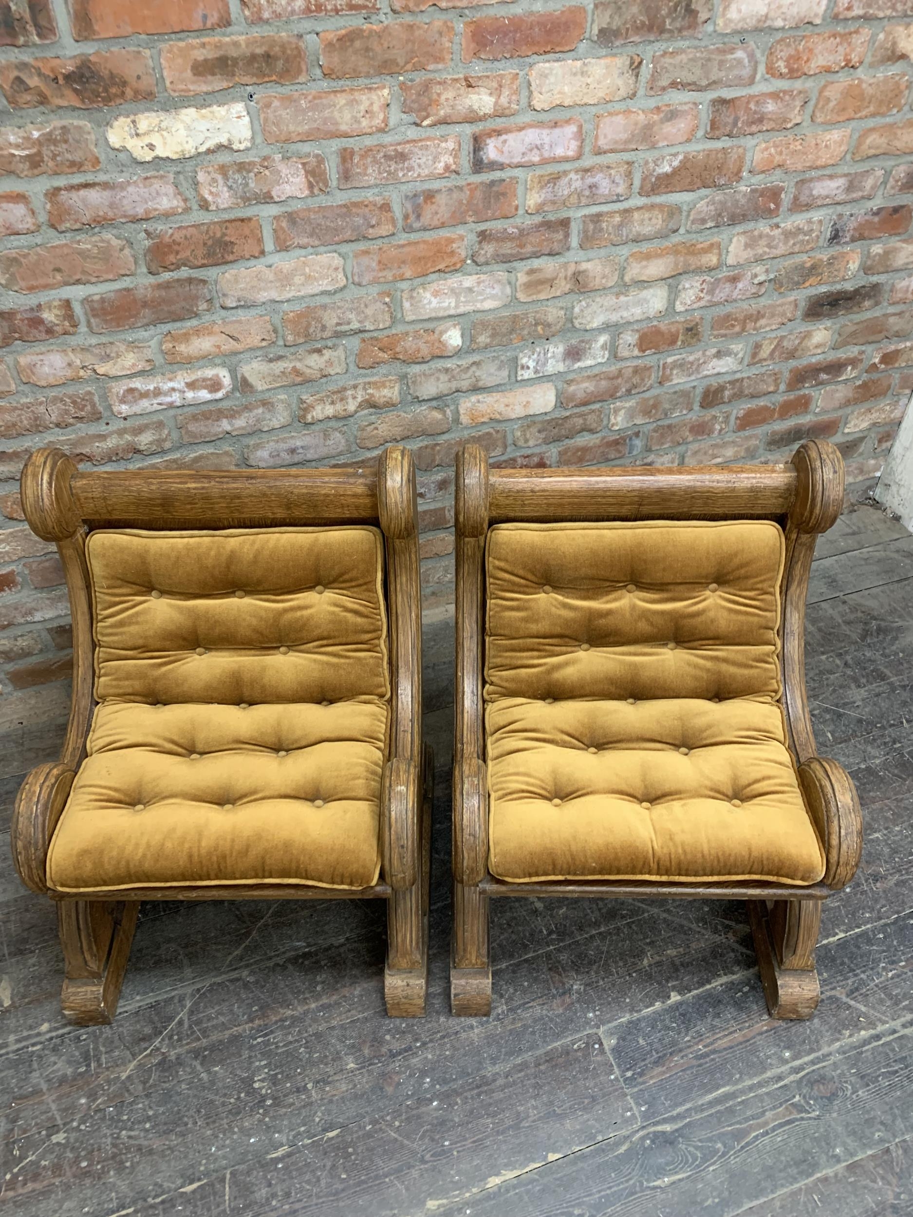 Pair of 19th century Ecclesiastical chairs with button back dralon upholstered cushions, H 84cm x - Image 3 of 4