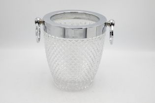 Silver plated twin handled and hobnail cut glass wine bucket, H 22cm x W 24cm