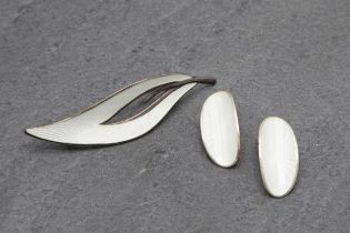David Andersen of Norway silver and enamel brooch and earring suite, all of organic form, the brooch
