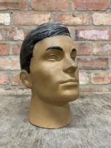 Antique plaster mannequin head of gentleman with black hair, H 30cm