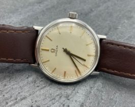 Vintage Omega stainless steel manual wind gents dress watch, 34mm case, cream dial with gilt hands