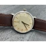 Vintage Omega stainless steel manual wind gents dress watch, 34mm case, cream dial with gilt hands