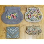 Collection of four vintage evening bag purses including one with blue stylized wave design (4)