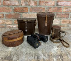 Pair of CBC binoculars 10 x 50 in leather case, with three further leather cases (4)