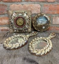 Quantity of sailors valentine seashell design pieces to include barometer, vanity mirrors and