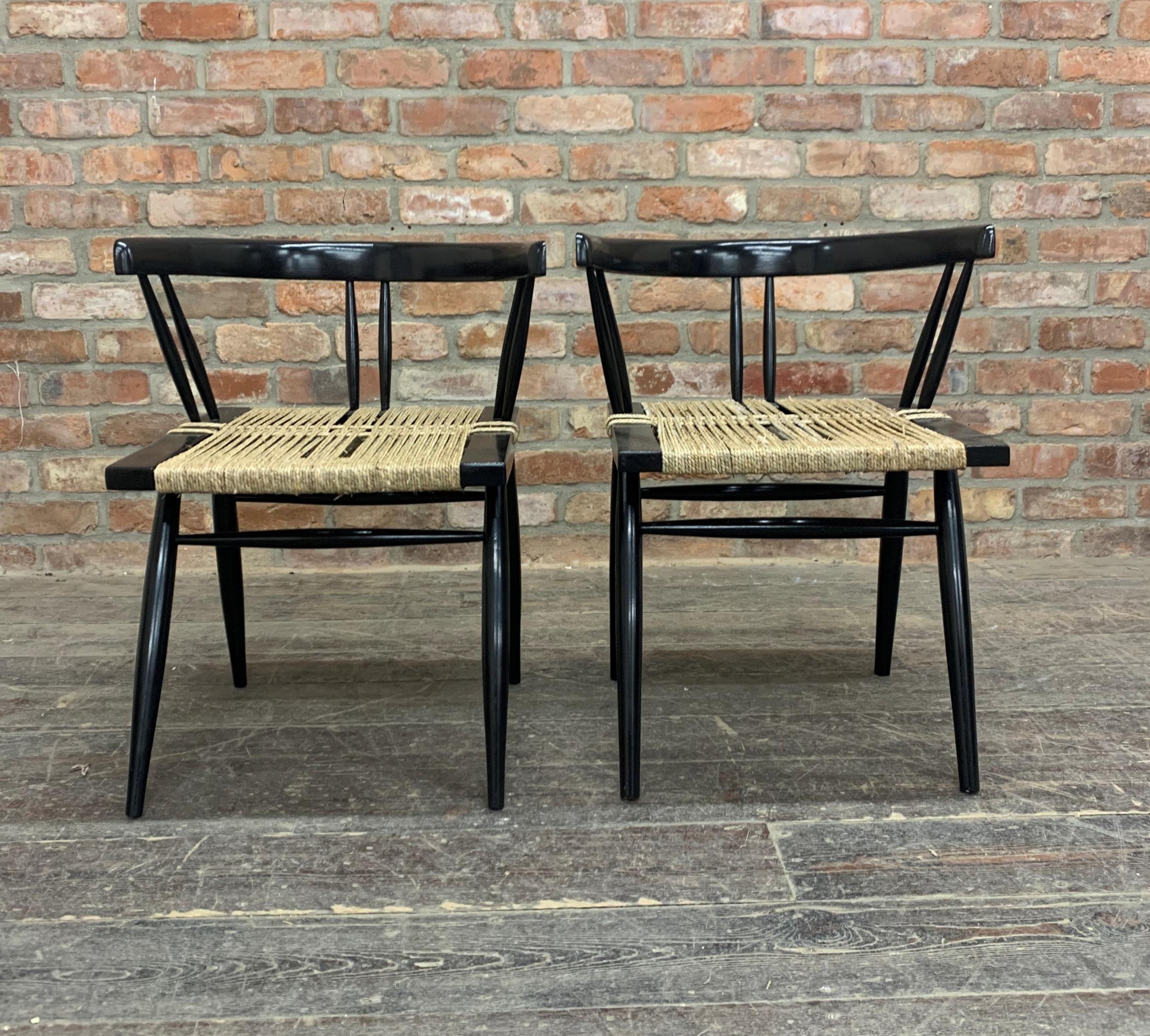 George Nakashima (1905-1990, American), "Ahmedabad" pair of chairs ebonised frames with woven - Image 3 of 4