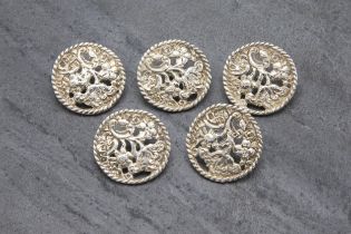 Set of five Art Nouveau silver buttons, maker Loewe Rosenthal, London 1897, 3cm diameter, 1oz approx