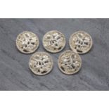 Set of five Art Nouveau silver buttons, maker Loewe Rosenthal, London 1897, 3cm diameter, 1oz approx