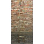 Antique set of provincial pitch pine folding library steps, 260cm long