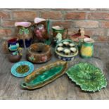 Mixed quantity of majolica ceramics to include jugs, pitchers & plates (12)
