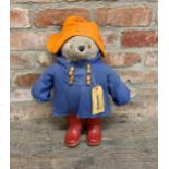 Vintage Padddington Bear teddy with original red Dunlop wellies and travel tag, H 55cm