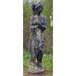 A large good quality reconstituted stone statue of Venus with distressed paint work, H 162cm
