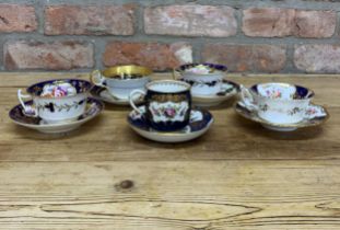 Assortment of antique cobalt blue and gold gilt cups and saucers to include Aynsley example (5)