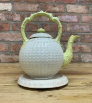 Early 19th century moulded porcelain Copeland tea pot with stand, H 23cm