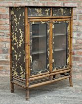 Victorian Aesthetic Movement bamboo display cabinet, the two short drawers over two glazed panel
