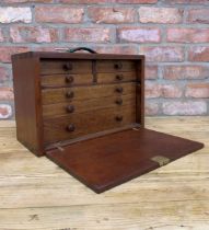 Wooden engineers chest with seven draw interior and original working key, H 29cm x W 43cm