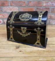 Antique Gothic style Coromandel desktop letter box with polished brass mounts and coat of arms