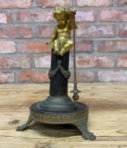 Regency cast bronze cherub mounted atop wooden Corinthian column, H 22cm