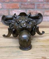 Exceptional quality antique Italian Grand Tour bronze lion head fountain tap, H 8cm x W 15cm