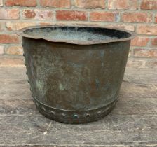 Good quality antique copper with riveted seams and flanged rim, indistinctly signed, H 35cm x DIA