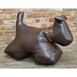 Contemporary leather seat / footrest in the form of a dog, H 61cm x W 94cm