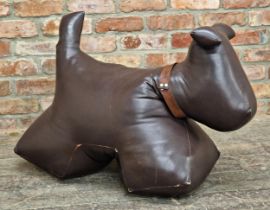 Contemporary leather seat / footrest in the form of a dog, H 61cm x W 94cm