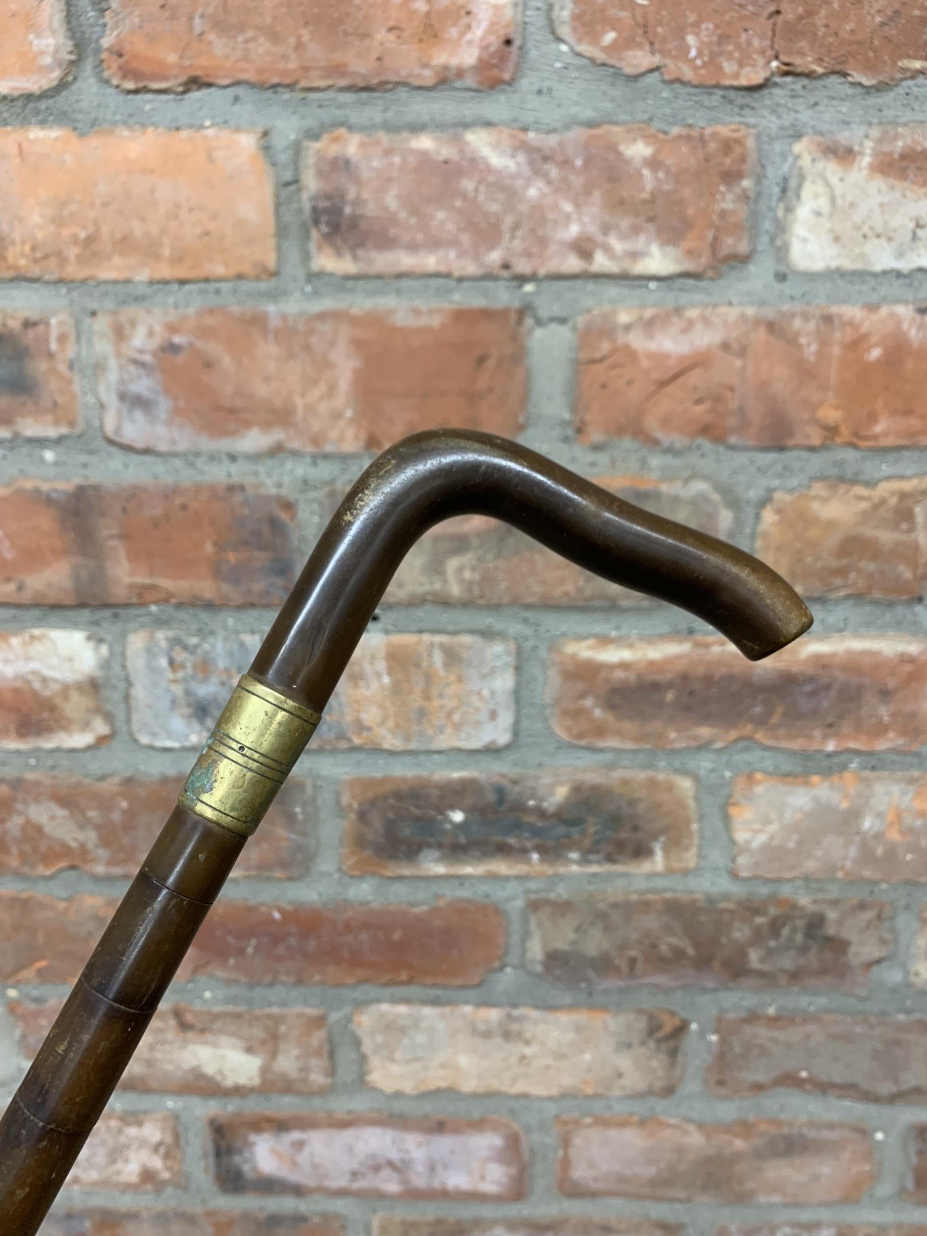 Antique horn specimen stick with brass collar, 83cm - Image 2 of 3