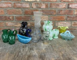 Quantity of collectable glassware to include uranium, mottled and hand painted examples, Tallest H