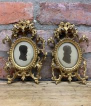 Pair of Chippendale period Florentine miniature picture frames with silhouettes, 22cm x 13cm