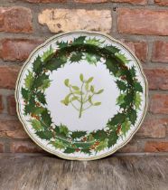 Antique Copeland hand painted Christmas holly & mistletoe charger plate, D 41cm