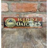 Rare Kidd Ltd Oatcakes small tin advertising sign, H 9.5cm x W 33.5cm