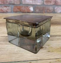 Heavy glass silver lidded inkwell, 9.5cm long