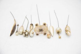 Collection of vintage hat pins with mother of pearl and simulated pearl decoration (10)