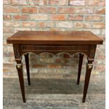 18th Century Swedish mahogany fold over card table with green baize top and brass trim along the