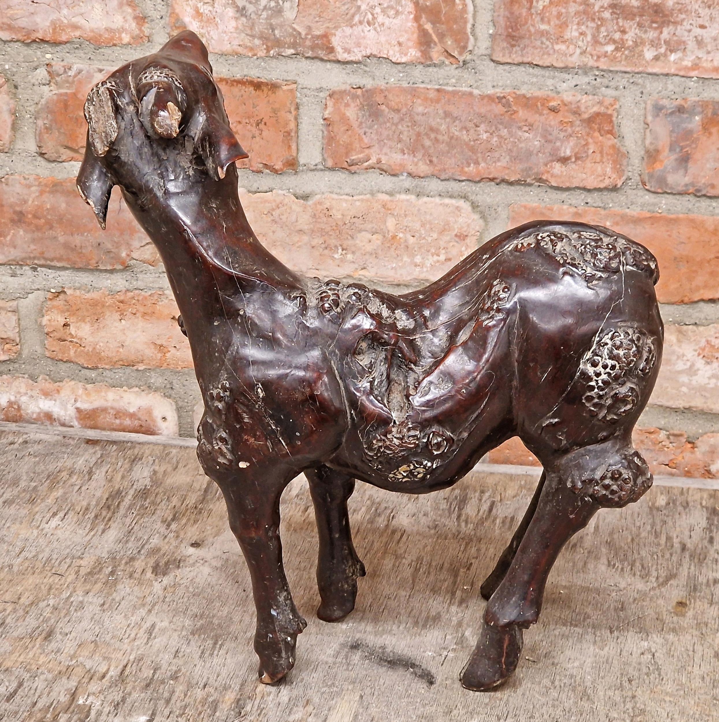 Impressive Chinese late Qing dynasty root wood carving of goat, H 40cm x L 40cm (AF) - Image 3 of 5