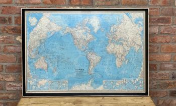 Very large National Geographic framed map of the world, 112cm x 78cm