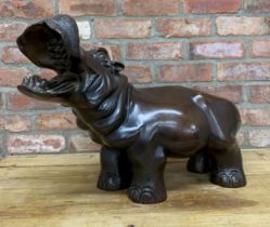 Impressive cast bronze hippo sculpture having impressive detail throughout, unsigned, H 48cm x L