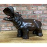 Impressive cast bronze hippo sculpture having impressive detail throughout, unsigned, H 48cm x L