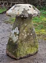 Weathered natural stone staddlestone, H 80cm x 50cm diameter