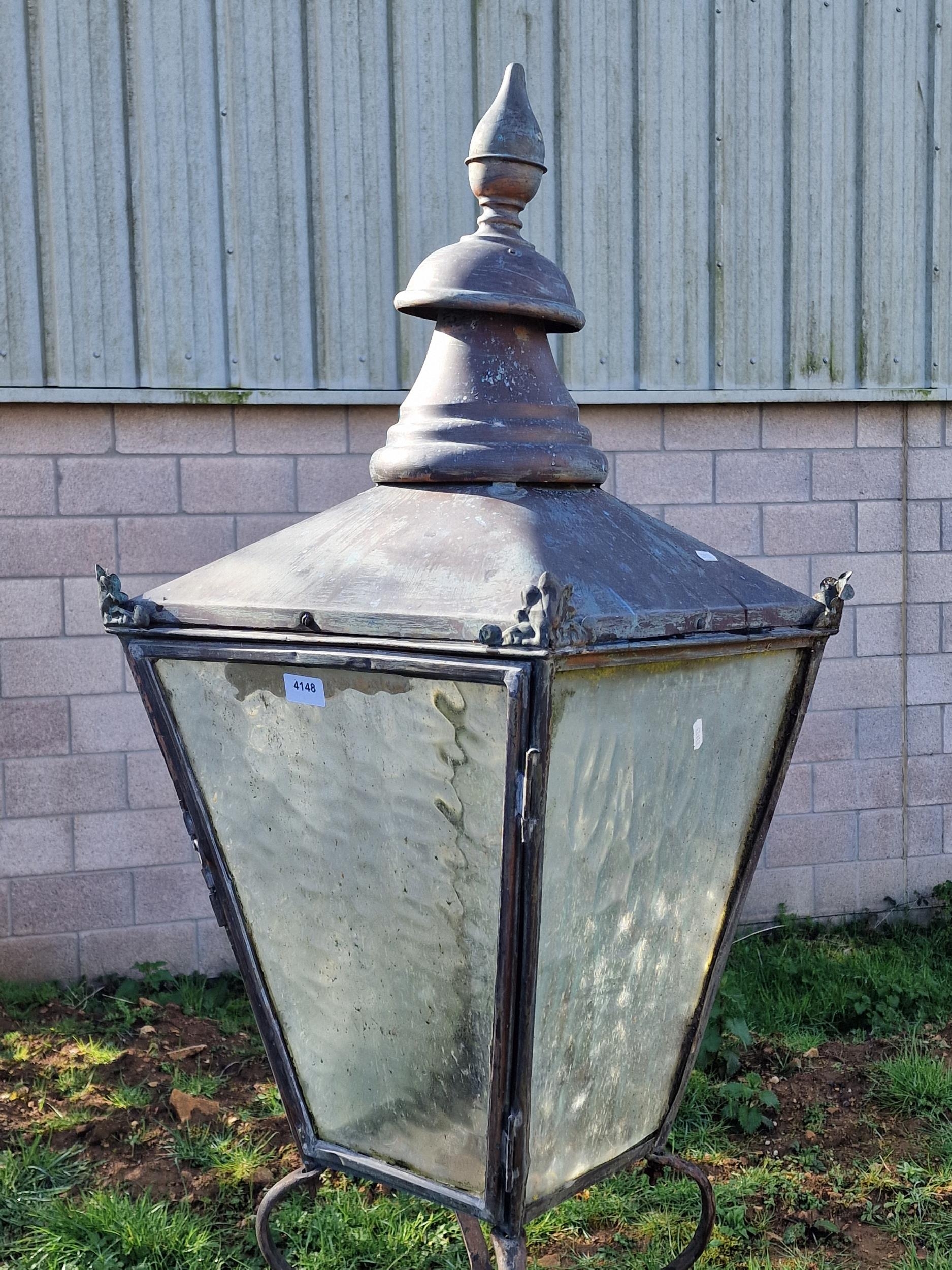 A Victorian cast iron and copper street lamp, H 115cm (lamp) - Image 3 of 3